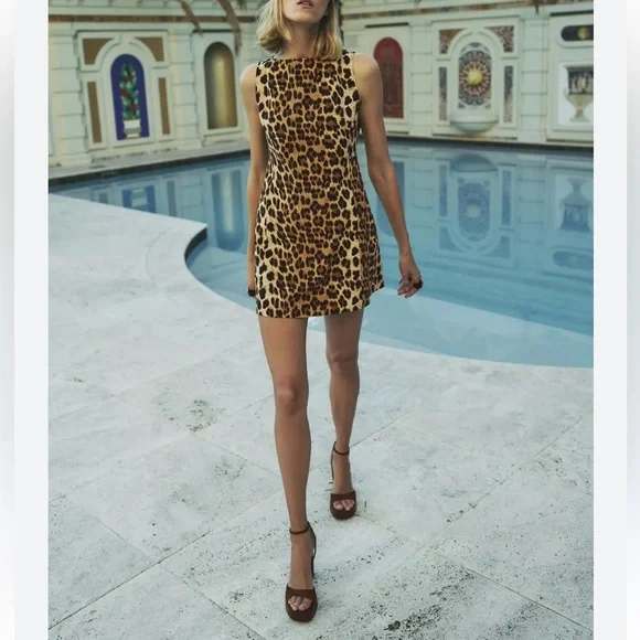 Zara Leopard-Print Sleeveless Mini Dress M - Picture 1 of 5